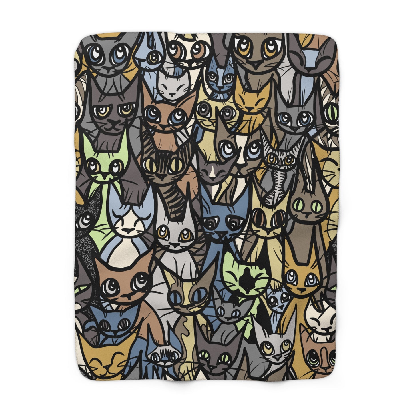Super Soft Sherpa Fleece Blanket, 'Cozy Crowd' in Brown, Blue and Green