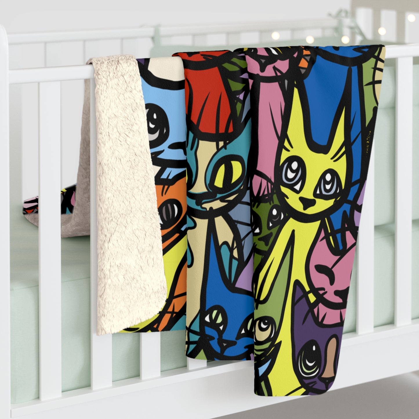 Super Soft Sherpa Fleece Blanket, Cozy Crowd in Bold Colors