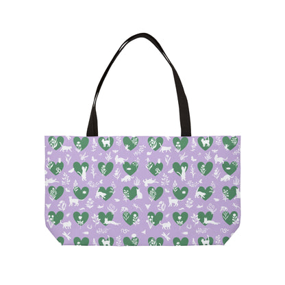 Charming Pet Lover's Weekender Tote Bag Lavender | Eco-Friendly Travel, Beach Bag, Picnic Tote, Animal Lover Gift, Heart Pattern Design