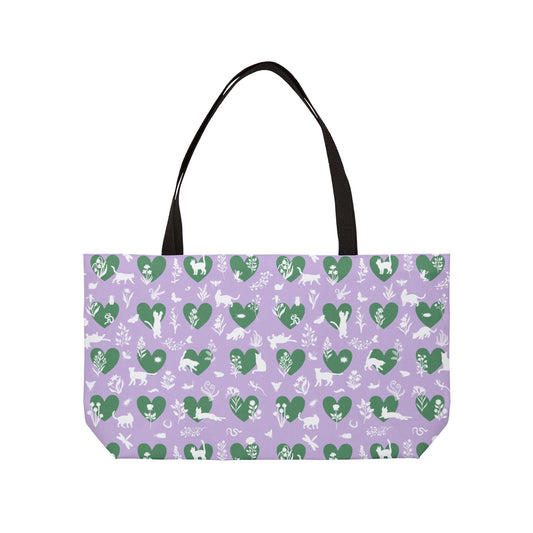 Charming Pet Lover's Weekender Tote Bag Lavender | Eco-Friendly Travel, Beach Bag, Picnic Tote, Animal Lover Gift, Heart Pattern Design