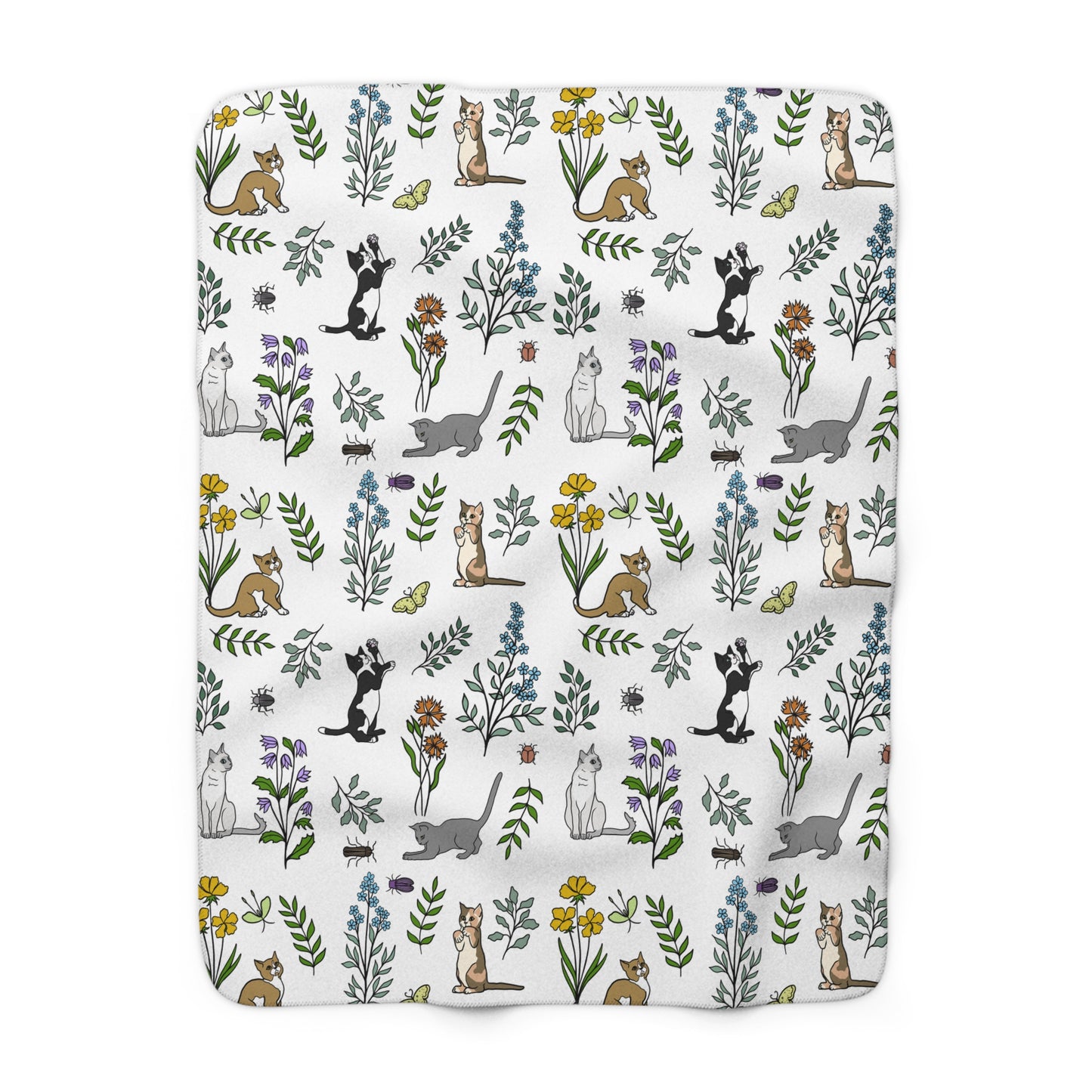 Luxurious Supersoft Sherpa Fleece Blanket, Spring Cats