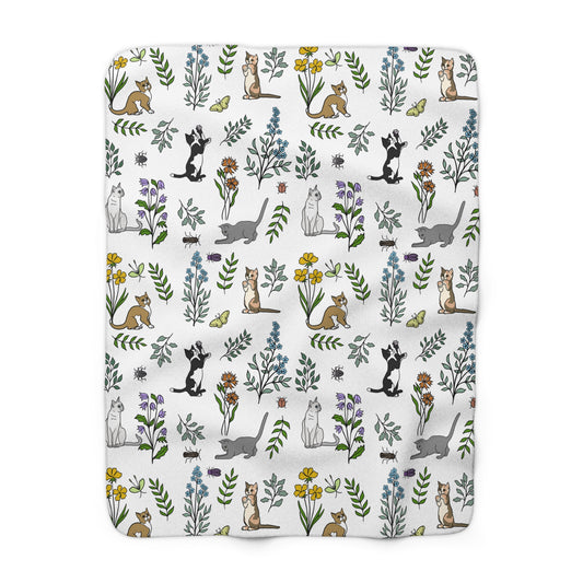 Luxurious Supersoft Sherpa Fleece Blanket, Spring Cats