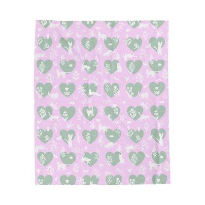 Adorable 'Heart Cats' Velveteen Plush Blanket, Pink&Seafoam