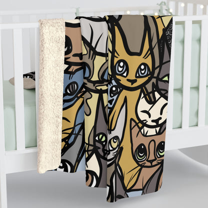 Super Soft Sherpa Fleece Blanket, 'Cozy Crowd' in Brown, Blue and Green