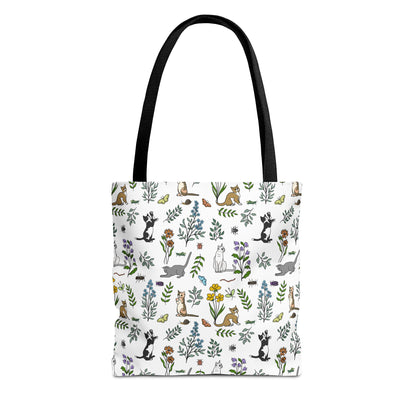 Nature- Inspired Floral and Kitten Tote Bag, Eco-Friendly Shopping Bag, Reusable Grocery Tote, Pet Lover Gift, Garden Party Essentials