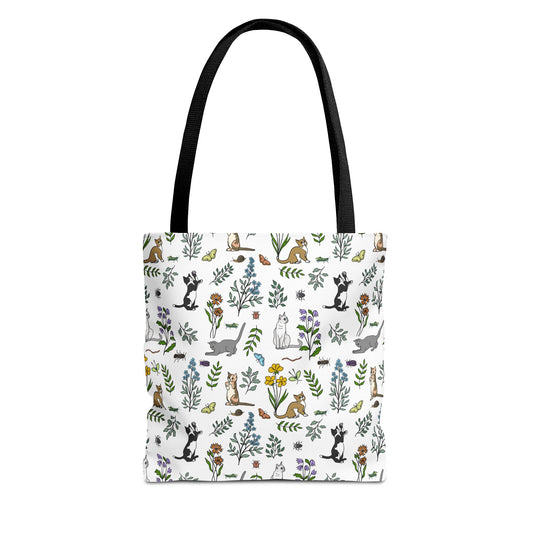 Nature- Inspired Floral and Kitten Tote Bag, Eco-Friendly Shopping Bag, Reusable Grocery Tote, Pet Lover Gift, Garden Party Essentials