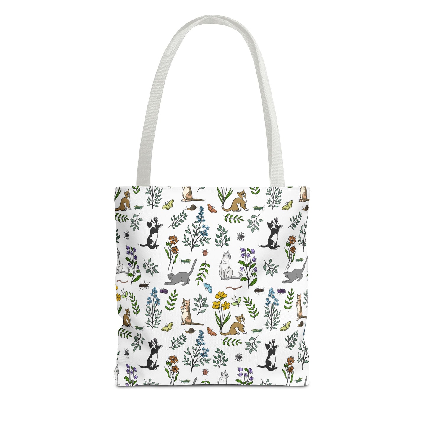Nature- Inspired Floral and Kitten Tote Bag, Eco-Friendly Shopping Bag, Reusable Grocery Tote, Pet Lover Gift, Garden Party Essentials