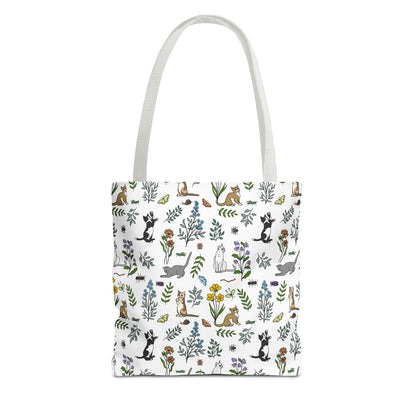 Nature- Inspired Floral and Kitten Tote Bag, Eco-Friendly Shopping Bag, Reusable Grocery Tote, Pet Lover Gift, Garden Party Essentials