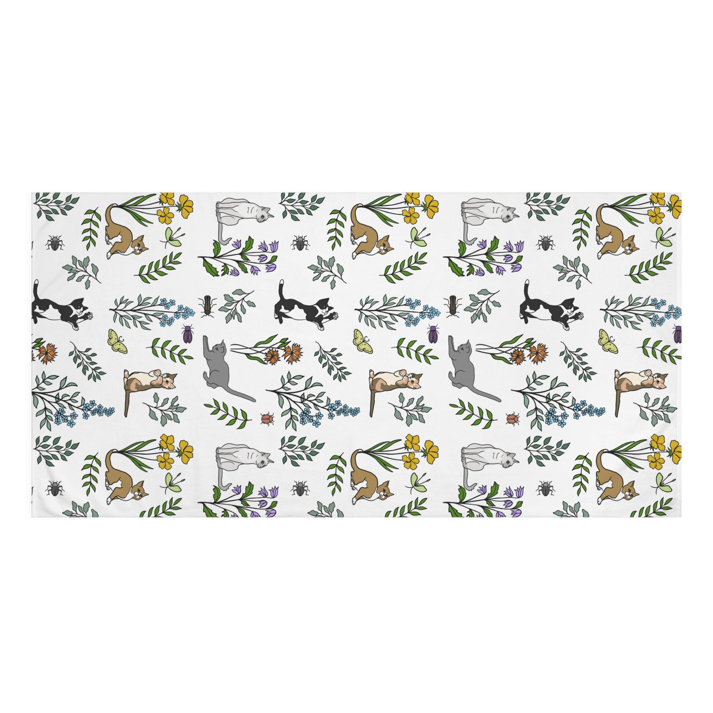 Charming Spring Meadow Kittens Towel, Cat Lover Gift, Botanical Print Towel, Soft Mink-Cotton Towel, Home Décor, Cute Animal Towel