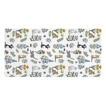 Charming Spring Meadow Kittens Towel, Cat Lover Gift, Botanical Print Towel, Soft Mink-Cotton Towel, Home Décor, Cute Animal Towel